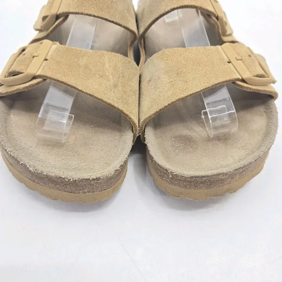 Birkenstock Sandals Size 41 Womens 10 N Arizona Latte Beige Leather Slip On Soft - Picture 3 of 14